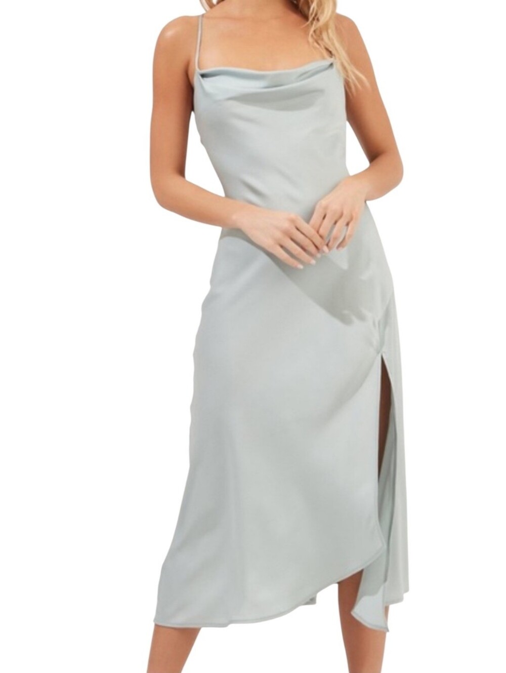 ASTR the Label Green-Gray Satin Slip Maxi Dress Size Medium - Picture 1 of 6